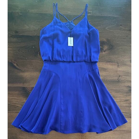 Milly New York Stretch 100% Silk Crepe Tank Dress Cobalt Blue Womens Size 6 New - Picture 6 of 15
